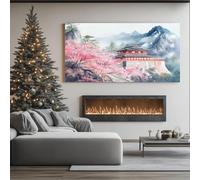 ZORYAN Pagoda ad Acquerello Quadri da Parete Moderni per Soggiorno Fiore di Ciliegio Asiatico Stampa su Tela Decorativa per Salotto Quadretti per Camera da Letto Senza Cornice 80x160 cm
