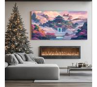 ZORYAN Palazzo Fantasy Quadri Moderni Paesaggio con Isola Volante Grandi Dimensioni Sakura Asiatico Stampa su Tela con Cornice per Soggiorno Quadro Decorazione Murale per Camera da Letto 80x120 cm