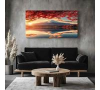 ZORYAN Quadri da Parete Moderni per Soggiorno Monte Fuji Giapponese Stampa su Tela Foglia D'Acero Autunnale Decorativa per Salotto Paesaggio Alba Quadretti per Camera da Letto Senza Cornice 80x160 cm