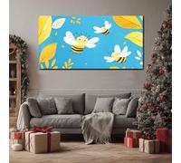 ZORYAN Quadri Moderni Soggiorno Ape Cartone Animato Stampa su Tela Grande Foglia Carina Pittura Senza Cornice Animale Insetto Decorazioni da Parete per Camera da Letto Salotto 50x100 cm