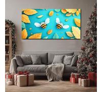 ZORYAN Quadri Moderni Soggiorno Ape Cartone Animato Tela Grandi Dimensioni Foglia Carina Stampe da Parete per Camera da Letto Animale Insetto Decorazioni per la Casa Senza Cornice 50x100 cm