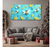 ZORYAN Quadri Moderni Soggiorno Ape Cartone Animato Tela Grandi Dimensioni Foglia Carina Stampe da Parete per Camera da Letto Animale Insetto Decorazioni per la Casa Senza Cornice 50x100 cm