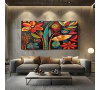 ZORYAN Quadri Moderni su Tela per Soggiorno e Camera da Letto Stampe Senza Cornice 70x140cm, Decorazioni da Parete Fiori Etnici Africani Rosso Quadri Moderni Soggiorno e Camera da Letto