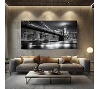 ZORYAN Quadro Moderno Camera da Letto Paesaggio Urbano Città Decorazione Murale Architettura Edificio Stampa su Tela Senza Cornice Notte in Bianco e Nero per Soggiorno Ufficio 70x140 cm