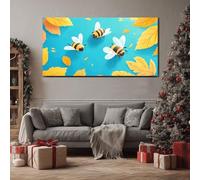 ZORYAN Quadro su Tela Ape Cartone Animato Pittura Moderna per Salotto e Soggiorno Foglia Carina Decorazioni da Parete Grandi Dimensioni Animale Insetto Cornice 50x100 cm