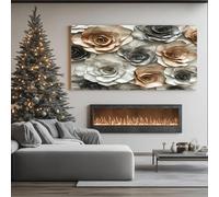 ZORYAN Rosa 3D Pittura Moderna su Tela Fiore Floreale Quadri Grandi da Parete per Soggiorno Petalo Metallico Stampa Artistica Camera da Letto con Cornice 60x120 cm