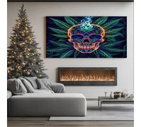 ZORYAN Teschio Psichedelico Quadri Moderni Foglia Gotica Grandi Dimensioni Neon Psichedelico Stampa su Tela con Cornice per Soggiorno Quadro Decorazione Murale per Camera da Letto 80x120 cm