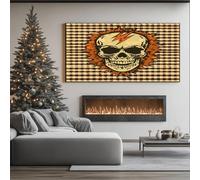ZORYAN Teschio Punk Stampe su Tela Fulmine Retrò Quadri Moderni per Salotto Tartan Grunge Decorazione da Parete Grandi Immagine per Camera da Letto Senza Cornice 60x120 cm