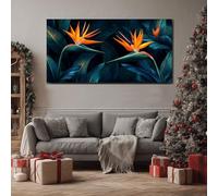 ZORYAN Uccello Del Paradiso Tropicale Stampe su Tela Foglie Di Palma Botaniche Quadri Moderni per Salotto Decorazione da Parete Grandi Immagine per Camera da Letto Senza Cornice 60x120 cm