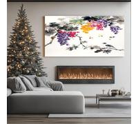 ZORYAN Uva a Inchiostro Asiatico Stampe su Tela Uccello ad Acquerello Quadri Moderni per Salotto Frutto Botanico Decorazione da Parete Grandi Immagine per Camera da Letto Senza Cornice 60x120 cm