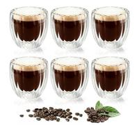 Zosenyer 6 Pezzi Tazzine Caffe Vetro, 150 ml Set Tazzine Caffè a Parete Doppia, Bicchierini Caffè Vetro è Adatta per la Preparazione di Latte di Matcha, Macchietto di Caramello, Espresso, Tè