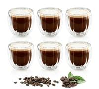 Zosenyer 6 Pezzi Tazzine Caffe Vetro, 80 ml Set Tazzine Caffè a Parete Doppia, Bicchierini Caffè Vetro è Adatta per la Preparazione di Latte di Matcha, Macchietto di Caramello, Espresso, Tè
