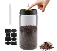 Zosenyer Barattolo sottovuoto caffe 1,8 l, contenitore ermetico caffe in vetro per caffe in grani, barattolo ermetico caffe e barattolo sottovuoto con coperchio nero e pulsante dorato salva aroma