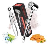 Zosenyer Batticarne Acciaio Inox 304 - Martello Doppia Faccia 26cm con Pinza Inclusa | Set 2-in-1 per Bistecche, Pollo e Smash Burger | Lavabile in Lavastoviglie