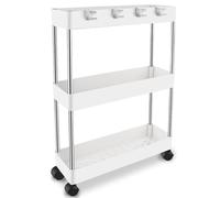 Zosenyer Carrello Con Ruote Portatutto, Carrello Cucina Salvaspazio, Carrello Bagno, 3 Piani, Plastica e Acciaio Inossidabile, Bianco