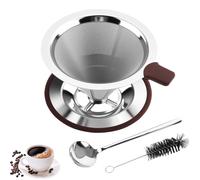 Zosenyer Filtro Caffe Americano, Filtro da Caffè in Acciaio Inox Riutilizzabile, Filter Coffee Permanente Senza Carta per la Preparazione Manuale del Caffè con Cucchiaio e Spazzola (Marrone)