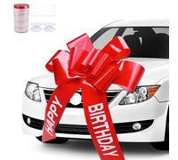 Zosenyer Grande Fiocco per Auto, Large Car Bow 76cm with Gift Ribbon, Giant Pre-Printed Happy Birthday Reusable Gift Bow, Decorative Fiocchi Regalo Grande con 2 Ventosa per Auto, Natale, Matrimonio
