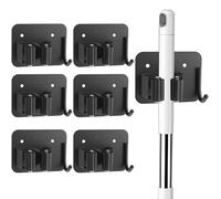 Zosenyer Porta Scope da Muro, 6 Pezzi Ganci Adesivi per Scope da Parete, Portascope da Muro in Acciaio Inox per Mop, Scopes, Palette, Attrezzi da Giardino, per Garage, Cucina, Balcone, Giardino, Nero