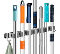 Zosenyer Porta Scope Parete, Appendi Scope a Muro con 7 Supporti e 2 Ganci Portascope da Muro, Autoadesivo Porta Attrezzi da Parete in Acciaio Inox per Bagno, Cucina, Garage, Terrazza
