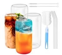 Zosenyer Tazza con Cannuccia, 4 Pezzi Tazzine Caffe Vetro 500ml, Bicchieri da Acqua con Coperchio e Cannuccia Adatta per cappuccino Tè al Rum e Bevande Fredde