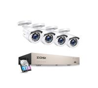 ZOSI 1080p Kit di Telecamera di sorveglianza, 8CH H.265+ 1 TB DVR con 4x Telecamere Esterna, IR Visione Notturna 80ft, Rilevamento di Movimento, Registrazione 24/7, Bianco