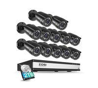 ZOSI 1080P - Telecamera di sorveglianza esterna, DVR 16 CH con telecamera di sicurezza da 12 x 2 MP, disco rigido da 2 TB, rilevamento del movimento e allarme istantaneo, accesso remoto