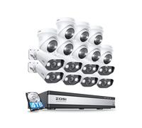 ZOSI 4K Kit Videosorveglianza PoE, 16X 8MP Telecamera Esterno, Rilevamento Umano, 16CH 4K 4TB NVR, Visione Notturna a Colori, Audio Bidirezionale, Allarme Luminoso e Sonoro, Registrazione 24/7