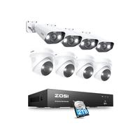 ZOSI 5MP Kit di videosorveglianza PoE, 8CH 4K NVR con 2TB HDD, 8x 5MP Telecamera PoE, AI Rilevamento di Persone e Veicoli, Audio Bidirezionale, Visione Notturna a Colori, C182xC225