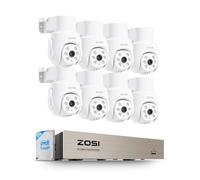 ZOSI 5MP Kit Telecamera Sorveglianza Cablata 8CH DVR, Telecamera Dome Esterna PTZ 360°, Rilevamento Umano/Veicolo, Visione Notturna 20m, 1TB HDD Registrazione 24/7 e Allarme Istantaneo, Bianco