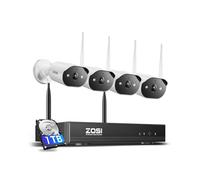 ZOSI Kit Telecamere di Sorveglianza WiFi6 2K, Registratore NVR 8CH 8MP, HDD 1TB, 4 Telecamere IP di Sicurezza per Esterni, Visione Notturna a Colori, Rilevamento Persone, Audio Bidirezionale