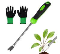 ZOSIGN 2 Pieces Manual Weeder + Guanti, Weeding Tool con Manico, Stainless Steel Weed Removal Tool con Design a Doppia Forcella, Weed Remover Tool per Scavare, Diserbo, Trapianto, Allentamento