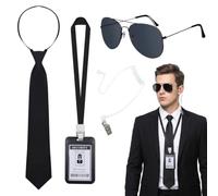 ZOSIGN 4 Pezzi Agente Costume Accessori, Servizio Segreto Costume Set, Costumi Agente Segreto, Kit Cosplay per Guardia Giurata, Adatto per Giochi di Ruolo, Film, Cosplay Ed Eventi di Halloween
