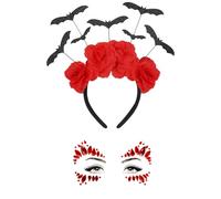 ZOSIGN Cerchietto Pipistrello, 2pcs Accessori Halloween, Gemme Viso Adesivi, Fascia di Halloween, Adesivi Viso Halloween, Accessori per Costumi da Donna per Halloween, Carnevale, Cosplay(Rosso)