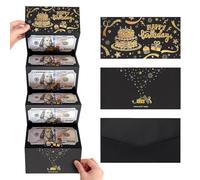 ZOSIGN Happy Birthday Buste per Contanti, Buste per Soldi Nere Oro con 6 Scomparti, Pieghevole, Regali di Compleanno a Sorpresa in Denaro per Amanti, Genitori, Figli, Amici