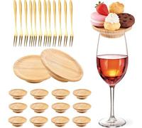 Zosutetoxo 12 pezzi Charcuterie Board con funzione di coperchio e 12 forchette dorate, accessori di bambù per bicchieri di vino, mini piatto da portata per snack, ottimi regali per amanti del vino