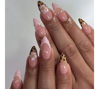 Zosutetoxo 24 pezzi French Tip Press On Nails a forma di mandorla corta con design a trama 3D Copertura completa unghie artificiali inclusi lima per unghie e bastoncino di legno