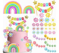 Zosutetoxo 52 pezzi Set Decorazioni Torta Arcobaleno Compleanno con Fiori e Palline Cake Topper per Baby Shower Matrimonio