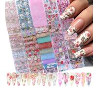 Zosutetoxo Stickers, 50PCS Modelli per unghie e pellicola transfer unghie, Stamping templates per unghie con motivi cuori amore fiori per decorazioni nail art