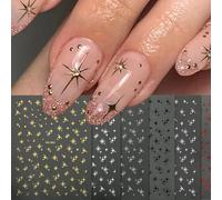 Zosutetoxo Stickers, 6PCS adesivi per unghie autoadesivi a stella, adesivi per unghie laser a stella in stile Y2K come accessori per nail art per donne e ragazze