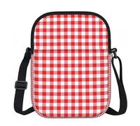 Zouey Borsa a tracolla in poliestere con motivo a scacchi geometrici rossi e bianchi, borsa a spalla con cerniera - Borsa da donna