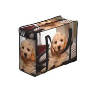Zouey Borsa della spesa pieghevole e riutilizzabile, borse per la spesa, sacchi per la biancheria portatili con cerniera e maniglia robusta, cane Cockapoo beige riccio, animali domestici