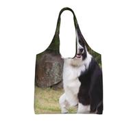 Zouey Borsa in tela a spalla singola, borsa in tela per donna, borsa a tracolla, borsa della spesa, Bad Dog Border Collie