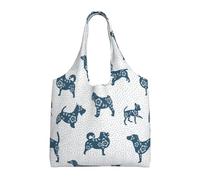Zouey Borsa in tela a spalla singola, borsa in tela per donna, borsa a tracolla, borsa della spesa, cane bassotto maculato blu