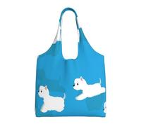 Zouey Borsa in tela a spalla singola, borsa in tela per donna, borsa a tracolla, borsa della spesa, cani Westie che corrono