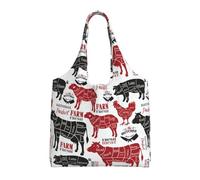 Zouey Borsa in tela a spalla singola, borsa in tela per donna, borsa a tracolla, borsa della spesa, diagrammi dei tagli di carne, macelleria