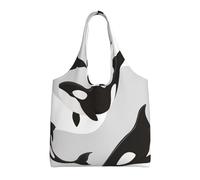 Zouey Borsa in tela a spalla singola, borsa in tela per donna, borsa a tracolla, borsa della spesa, motivo a orca assassina, motivo a pesce
