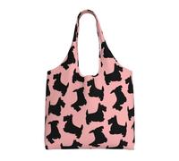 Zouey Borsa in tela a spalla singola, borsa in tela per donna, borsa a tracolla, borsa della spesa, motivo Scottish Terrier rosa e nero