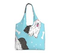Zouey Borsa in tela a spalla singola, borsa in tela per donna, borsa a tracolla, borsa della spesa, motivo Old English Sheepdog