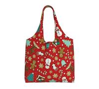 Zouey Borsa in tela a spalla singola, borsa in tela per donna, borsa a tracolla, borsa della spesa, omino di pan di zenzero, pupazzo di neve, bastoncino di zucchero, rosso Natale