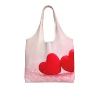 Zouey Borsa in tela a spalla singola, borsa in tela per donna, borsa a tracolla, borsa della spesa, stampa glitter rosa con cuore rosso